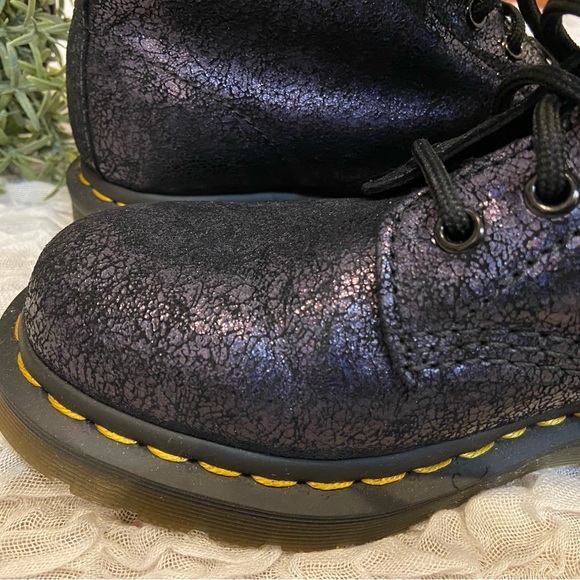 Dr. Doc Martens Iridescent Metallic Combat Boots Rainbow Suede Lace Up Pascal - Picture 6 of 8